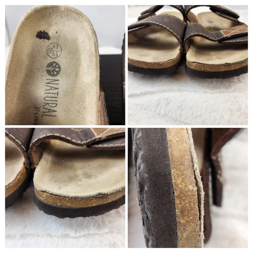 Natural by Live Mens Brown Two Strap Cork Slide Sandals Size 9.5 EUR 43